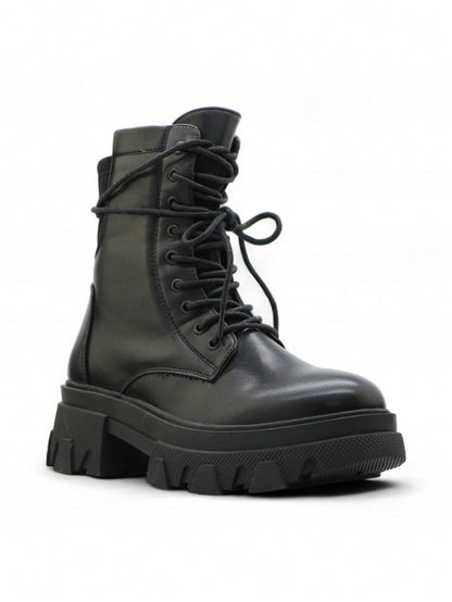 Bottes de cheville à lacets unisexes rétro avec semelle épaisse, convenant pour l'extérieur, les voyages, les festivals, l'automne/l'hiver